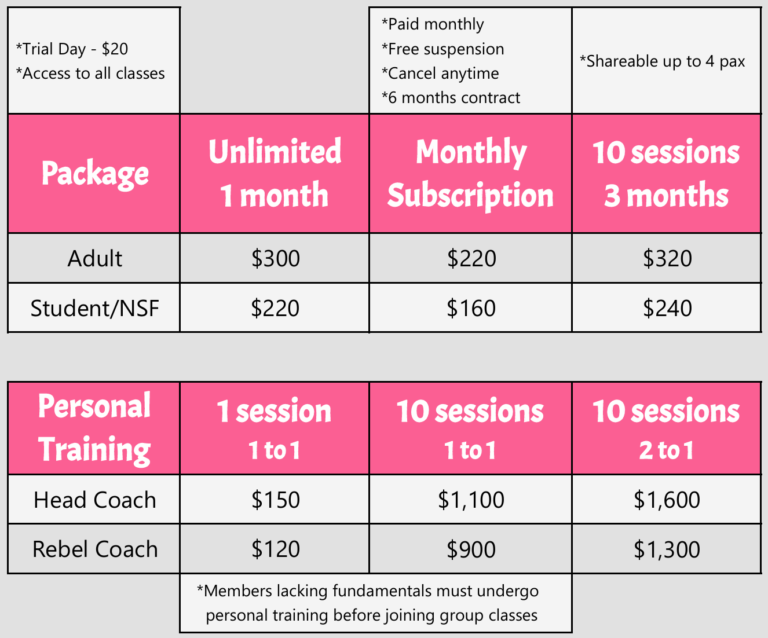 Rebel Muay Thai Gym Prices