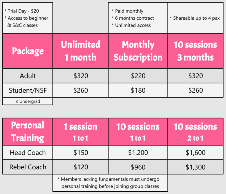 Rebel Muay Thai Boxing Gym Prices