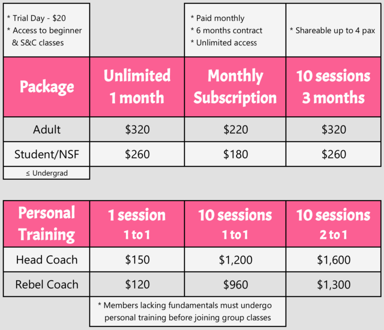 Rebel Muay Thai Gym Prices